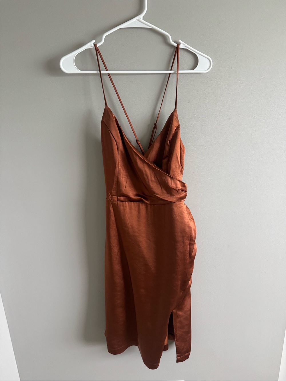 Lulus Satin Slip Midi Dress in Rust